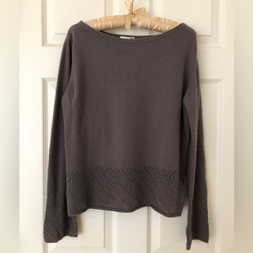 H&M Boatneck Angora-Blend Pointelle-Trim Sweater Taupe Brown Size Large